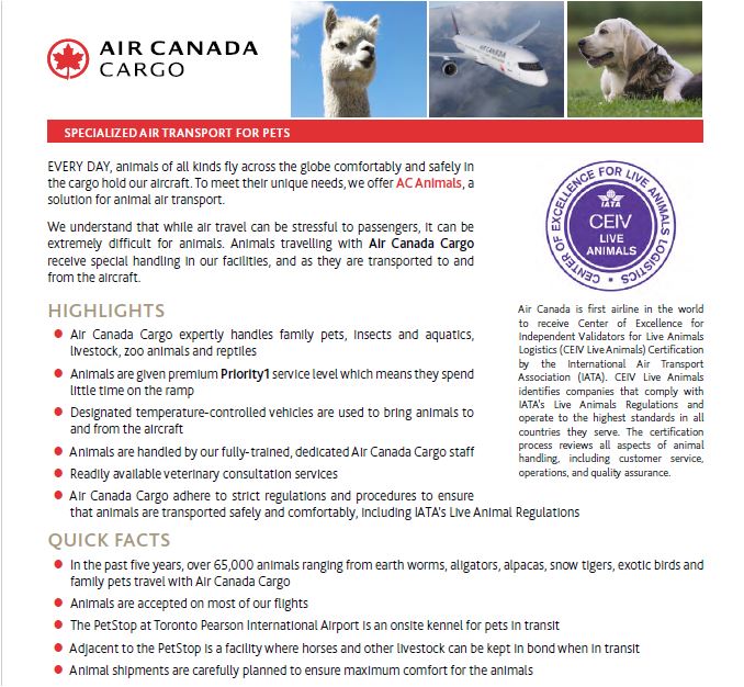 Air Canada Cargo Live Animals, TravelBloggers.ca, @Travelbloggerz