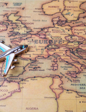 Europe map with plane, Airport security, passport, airport, customs, Travel,